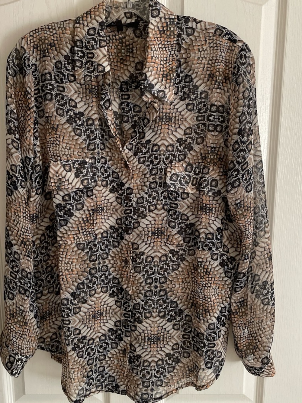 Olivaceous Neutral Snake-Print Button Front Blouse